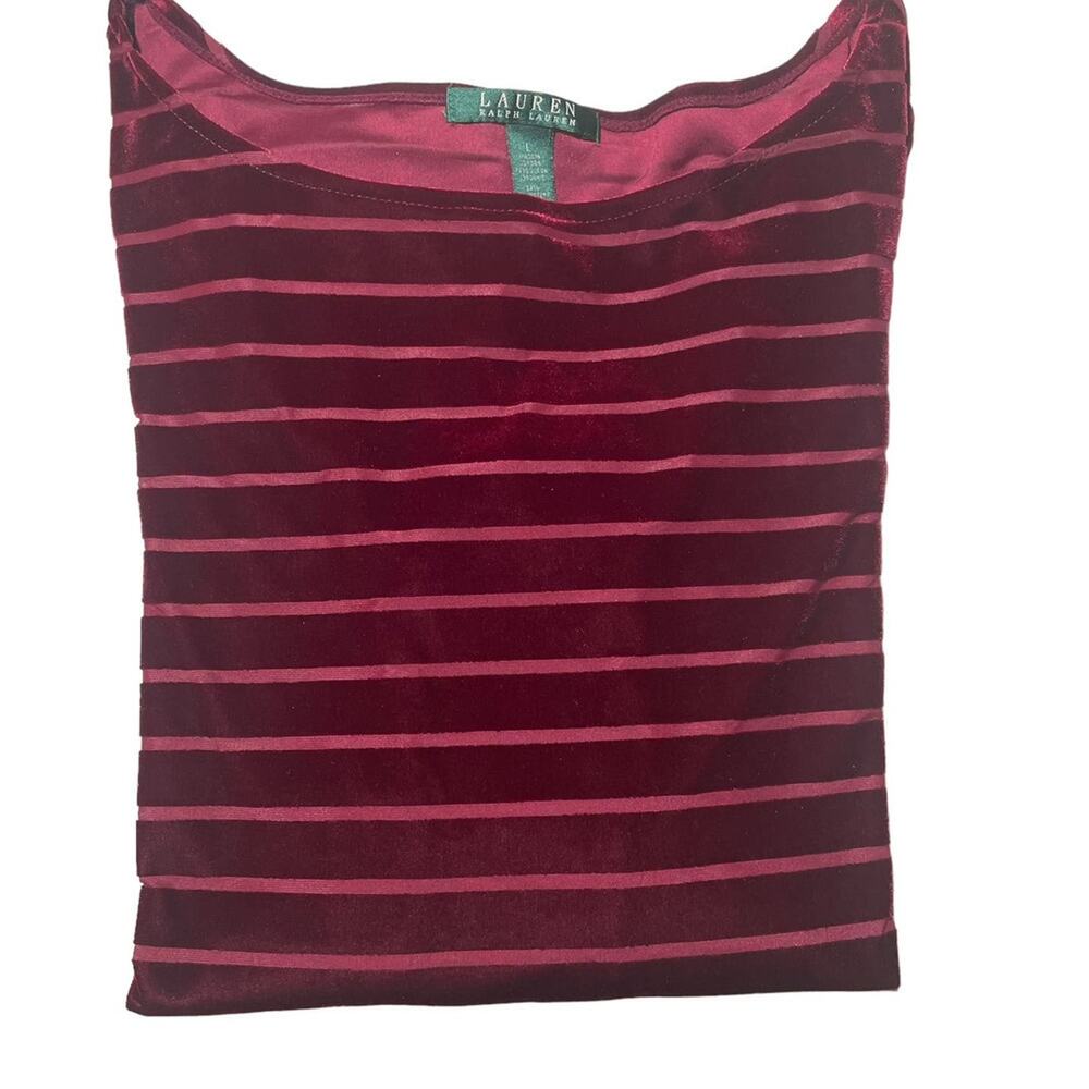 Ralph Lauren Claret Striped Velvet 3/4 Sleeve Maroon Top Size Large